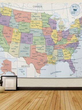 American Map Tapestry Wall Hanging, Art Tapestry Retro Wall Art Large Wall Tapes
